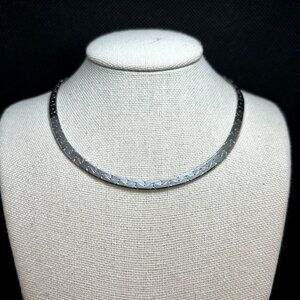 Sterling Silver 925 Flattened Curb Herringbone Necklace 18'' L Spring Ring Clasp